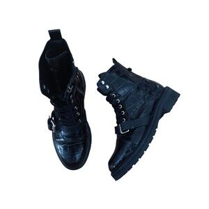 AllSaints Donita Croco Leather Combat Boots